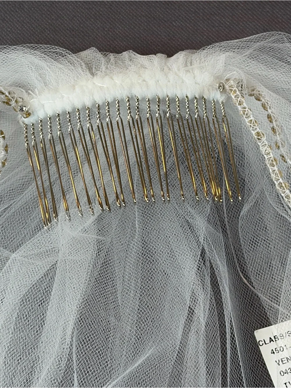 David's Bridal Soft White Two Tier Rhinestone Edge Bridal Veil Comb New USA Made - Picture 7 of 12